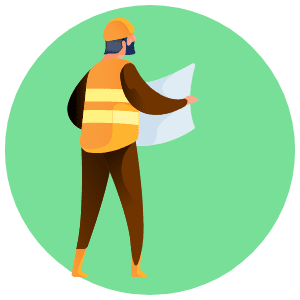 construction worker with blueprints icon